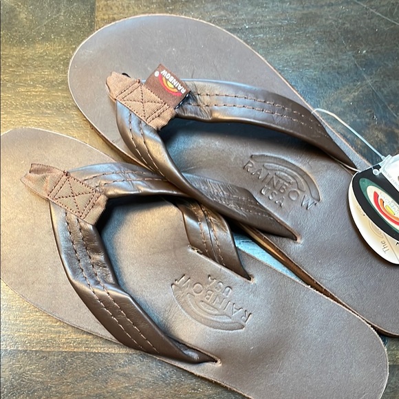 Rainbow Shoes - Rainbow wide strap leather flip flops-color is mocha